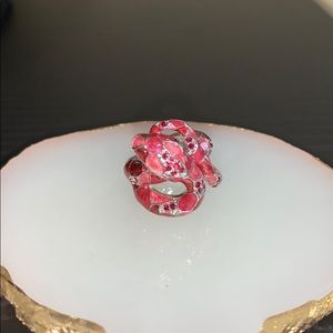 Pink and red enamel snake ring with gemstones Size 6.5